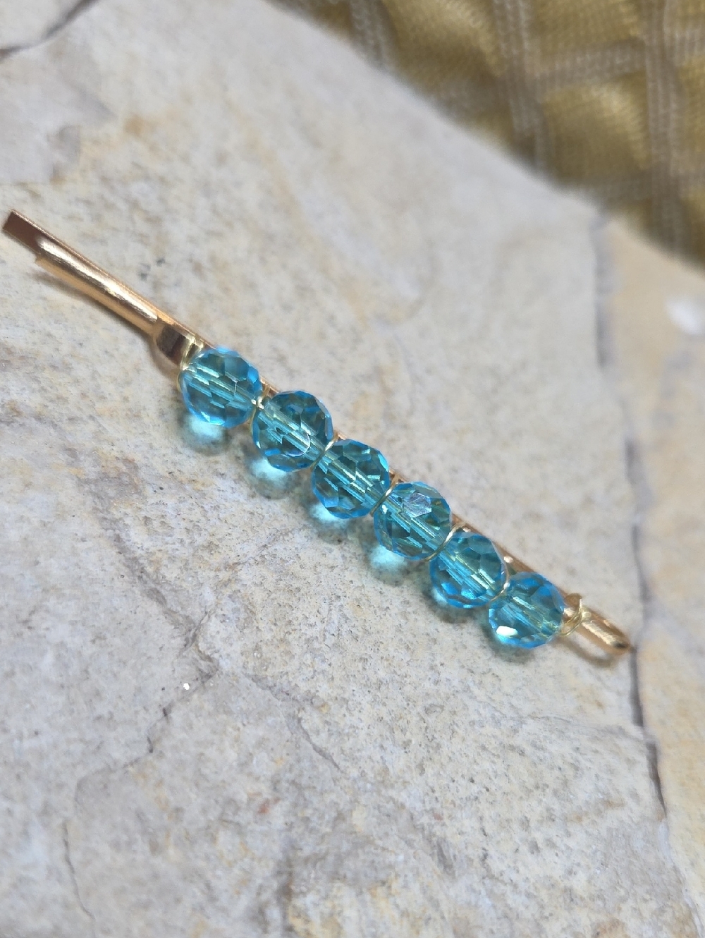 Blue Crystal Hair Pin Clip Gold Handmade Unique
